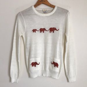 Vintage embroidered elephant family sweater Small